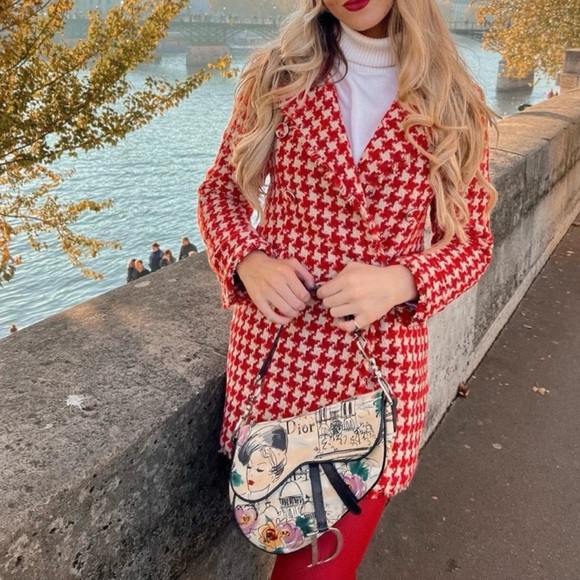 Zara textured houndstooth coat red - Picture 6 of 16